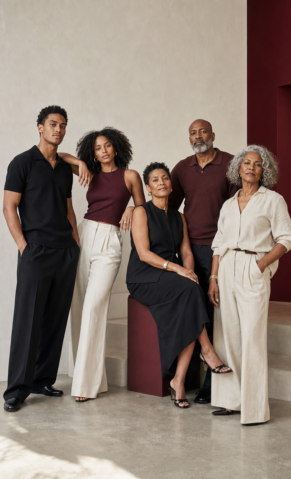 A diverse group of adult models in a fashion studio
